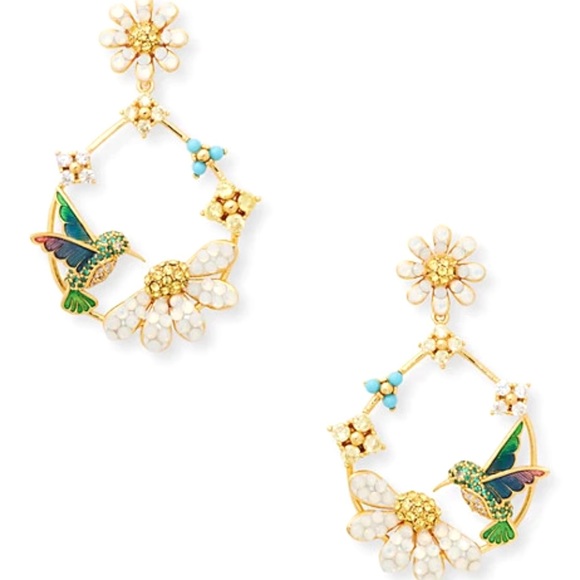 Kate Spade dazzling daisy hummingbird statement hoops - Picture 3 of 8